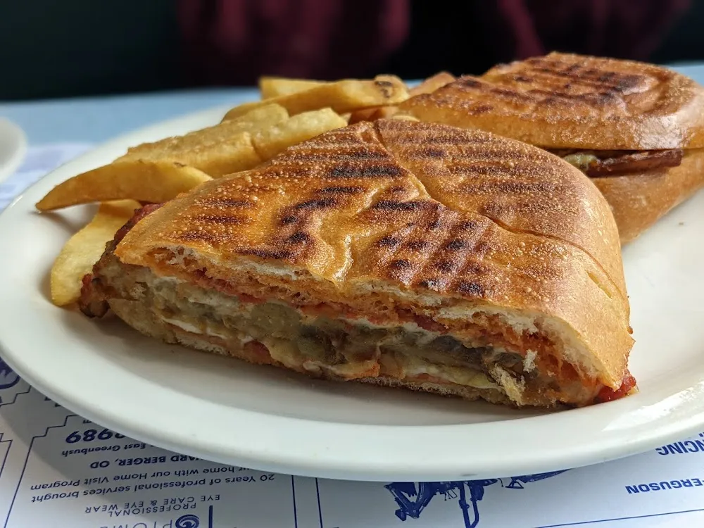 Eggplant Parmesan Panini with Fries