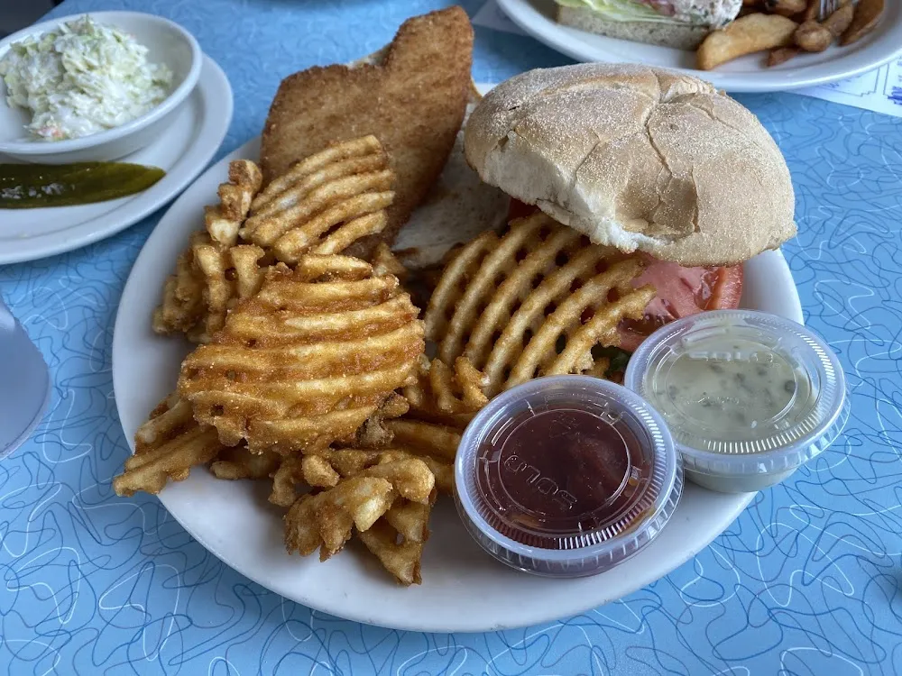 Fish Sandwich Coleslaw Salad Waffle Fries